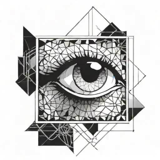 Realistic Eye In Square Frame With Geometric Background Asanoha