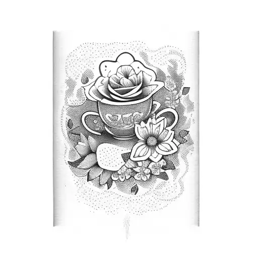 A Coffee Mug Filled With Blooming Flowers And Books Stacked Around It