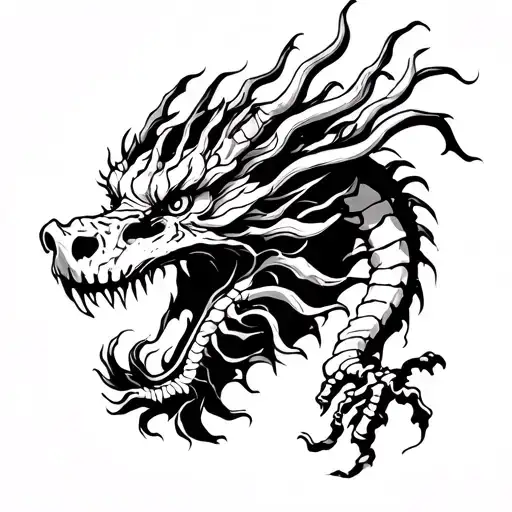 Chinese Dragon Turning Into A Skeleton Hand