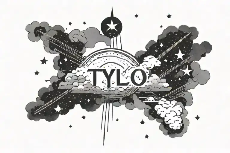 The Word Tylo Surrounded By A Night Sky With Clouds And Stars