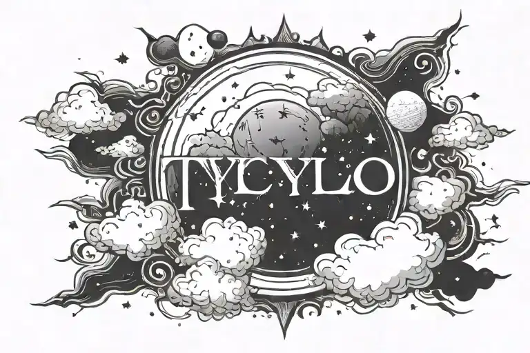The Word Tylo Surrounded By A Night Sky With Clouds And The Moon
