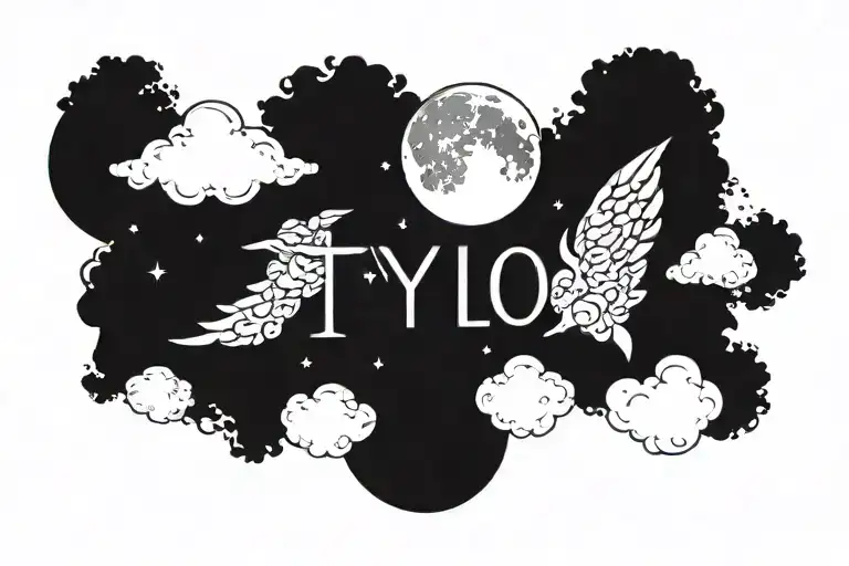 The Word Tylo Surrounded By A Night Sky With Clouds And The Moon