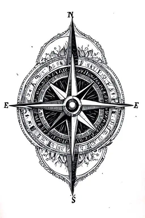 Compass Rose With Intricate Details