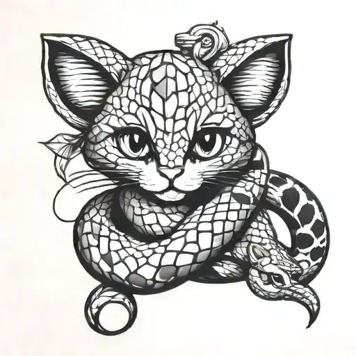 Cute Snake With Cat Ears On Head Hugs Heart