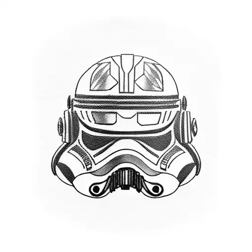 A Blackwork Tattoo Of A Cat Wearing A Star Wars-inspired Helmet Riding A Motorcycle