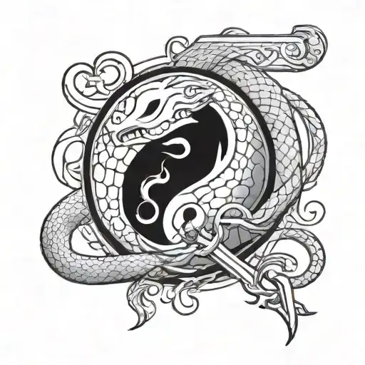 Yin Yang With Sword Wrapper With Snake Wrapped