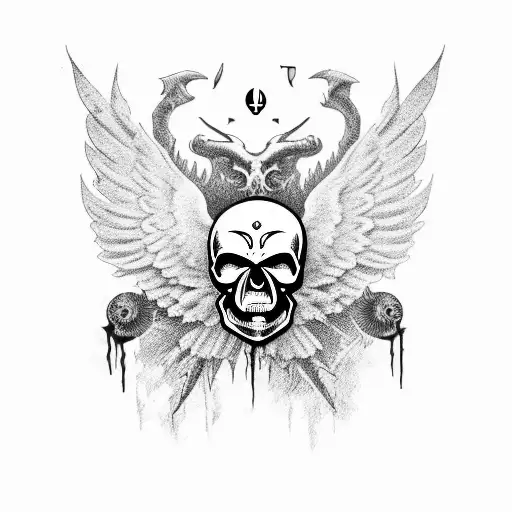 Skull With Wings With Blood Drops