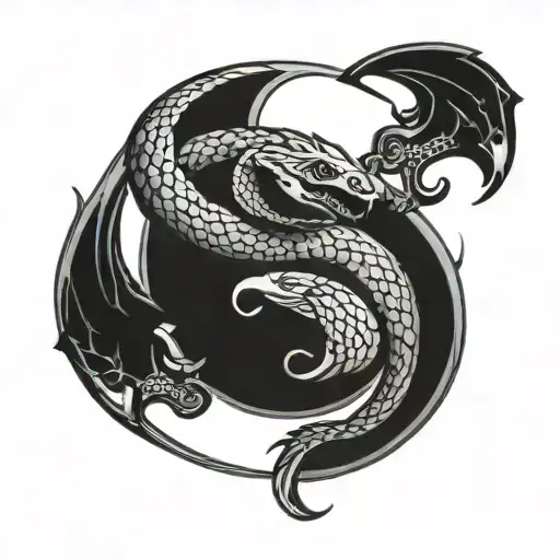 Yin Yang Symbol Pierced By Sword Which Is Wrapped Around By A Snake