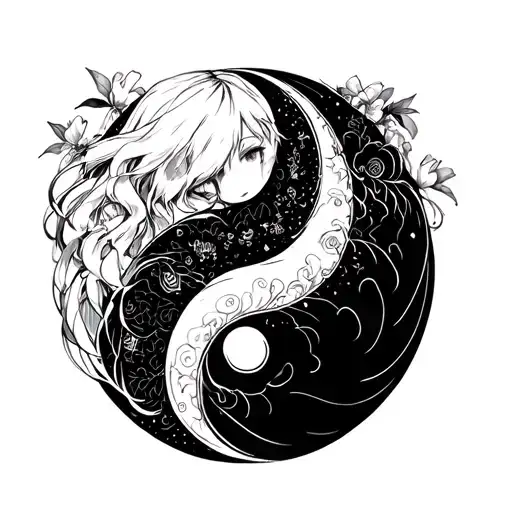 Anime Girls Ying Yang Symbol
