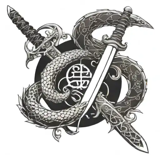 Sword Wrapper By A Snake Piercing Yin Yang Symbol Which Is Clearly Visible