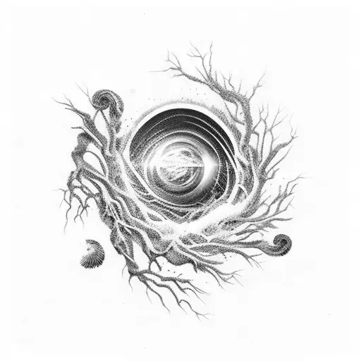 Black Hole In Brushstroke Style Coming Out Of Tree Roots