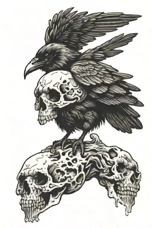 Raven Perched On A Skull Face