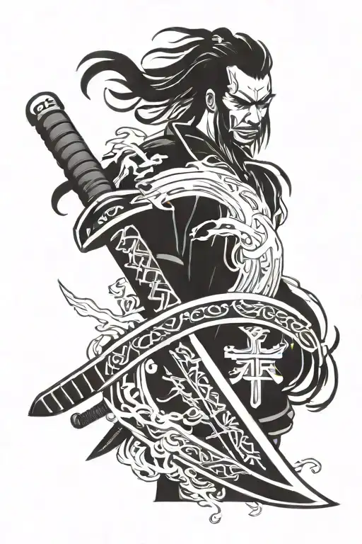 Katana And Tanto Blade With Kanji