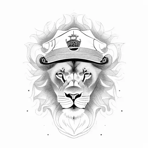 A Fierce Blackwork Tattoo Of A Lion Wearing A Police Hat Playing Tennis