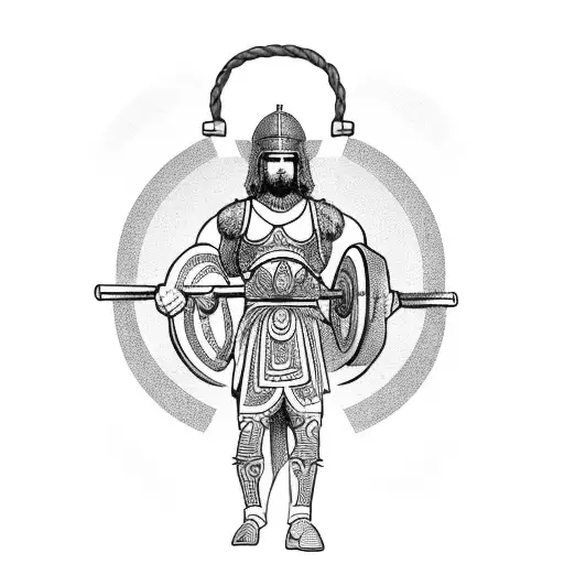 An Intricately Detailed Greek Warrior Lifting Weights In A Gym