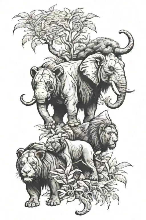 Elephant Lion And Gorilla Jungle