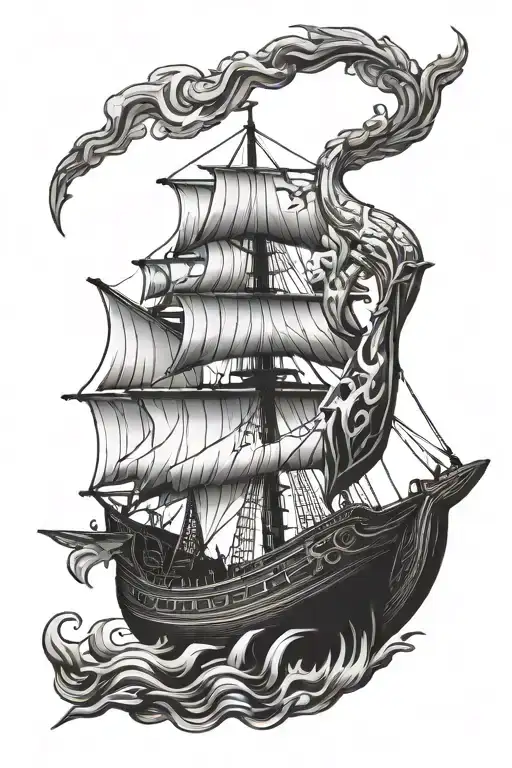 Viking Ship Sailing With Odin Portrait