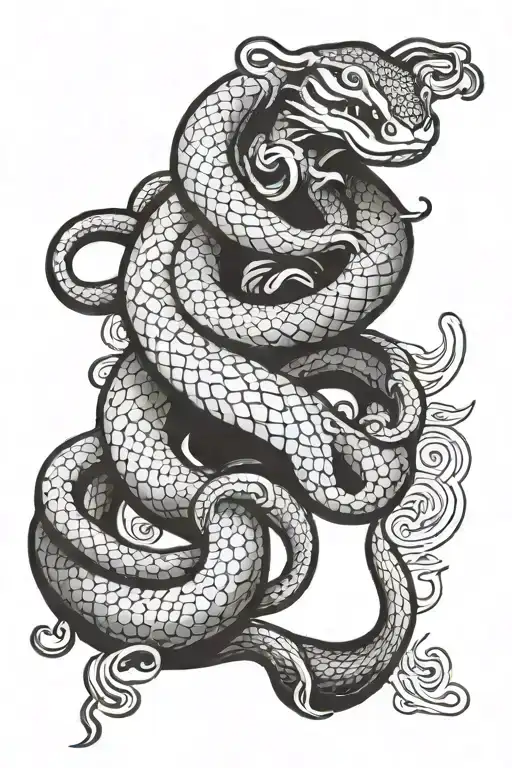 A Snake Coiled Around A Scroll Of Chinese Literature With Musical Notes Flowing Out Of It