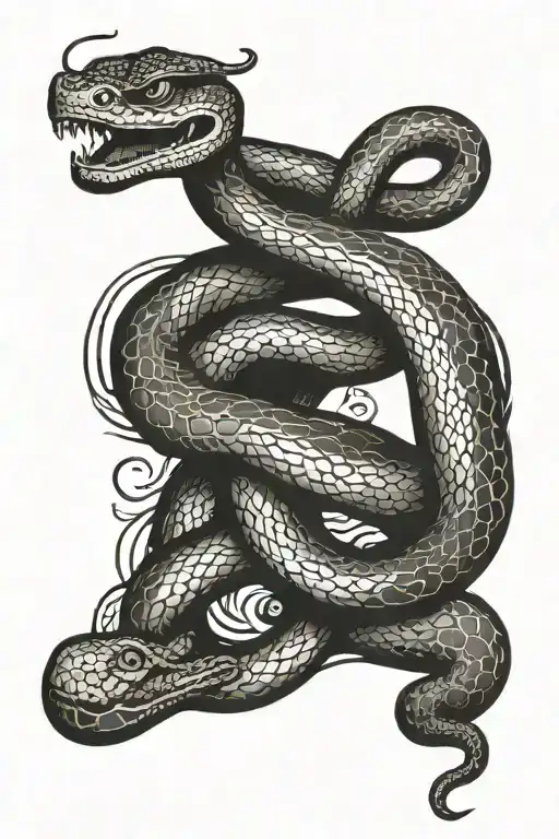 A Snake Coiled Around A Scroll Of Chinese Literature With Musical Notes Flowing Out Of It