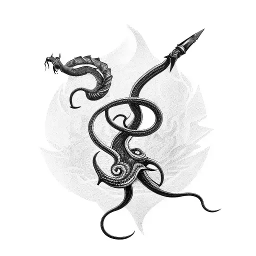 A Fierce Cobra Coiling Around A Dagger