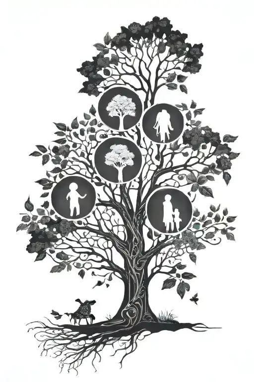 A Family Tree With Intricate Branches And Leaves Representing Different Family Members