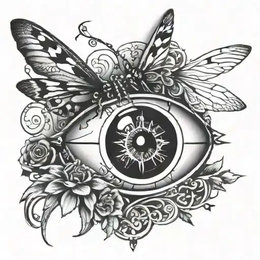 Eye Compass Birthday Date Crown Dragonfly