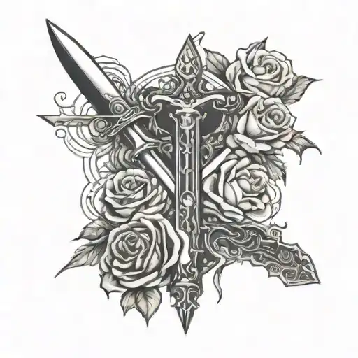 A Mystical Interpretation Of The Libra Zodiac Sign With A Dagger And Roses Interwoven Throughout