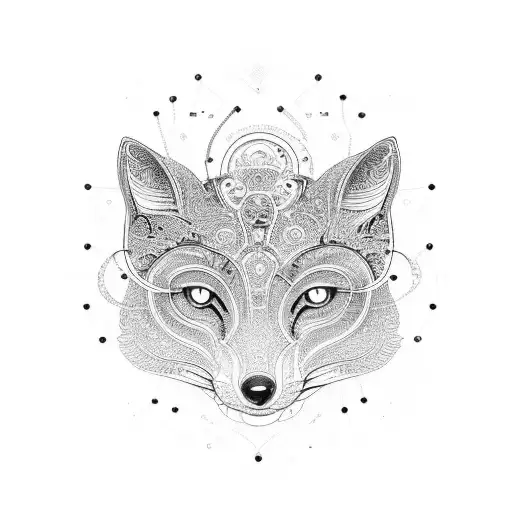 An Intricate Circuit Board Design With A Fox Surrounded By Magical Symbols