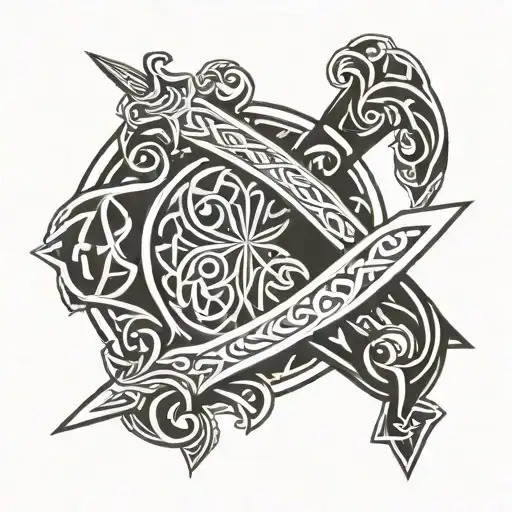 Celtic Pattern With Sword In The Middle Surrounded