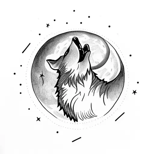 A Wolf Howling At The Moon Surrounded By A Forest Of Trees