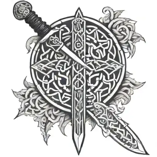 Celtic Pattern With Sword In The Middle Surrounded Forearm