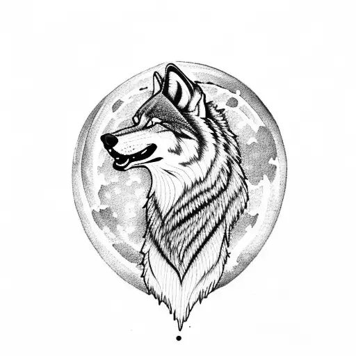 A Majestic Wolf Howling At The Moon In A Blackwork Style