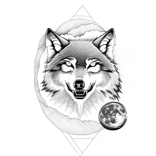 A Majestic Wolf Howling At The Moon In A Blackwork Style