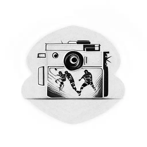 A Camera With A Film Strip Depicting Famous Soccer Moments