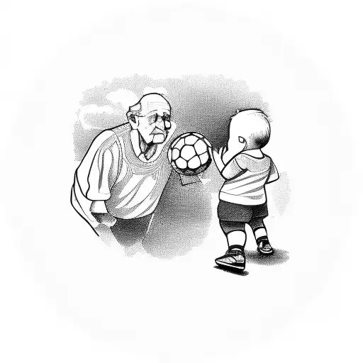 A Grandpa Teaching A Young Child To Play Soccer