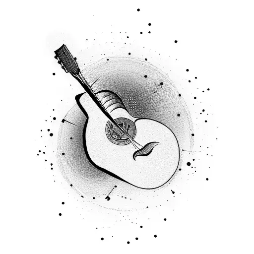 A Minimalist Tattoo Of A Guitar With Deep Lyrics Flowing Out Of It