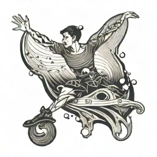 A Whimsical Tattoo Of A Beach Scene With A Figure Skater Performing A Routine