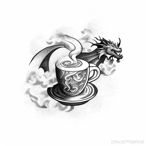 A Dragon Curled Around A Steaming Cup Of Coffee