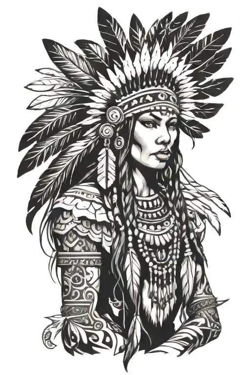 Sexy Native American Female With Beaded Headdress