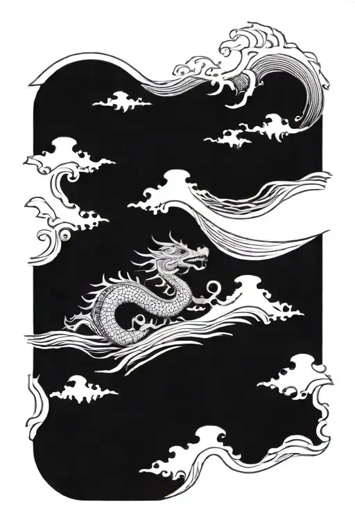 Japanese Wave And Dragon