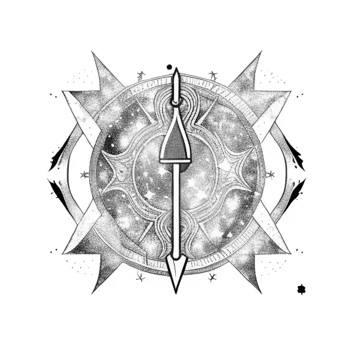 Blackwork Tattoo Of A Libra Scale As A Sword With Stars And Galaxies As The Blade