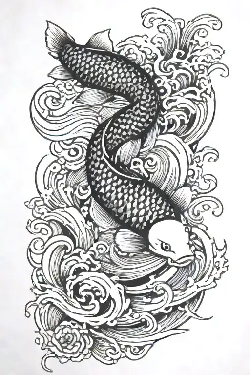 Japanese Waves And Koi Fish