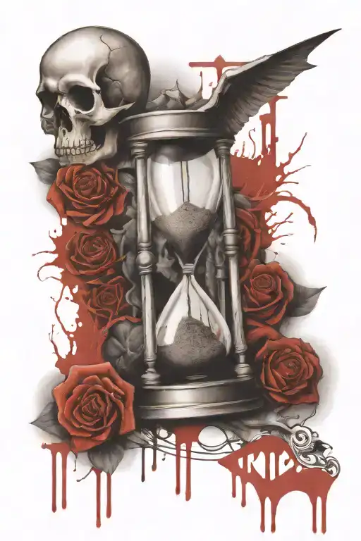 Hourglass From Bones With Skull In The Bottom And Text In Time All Find An End