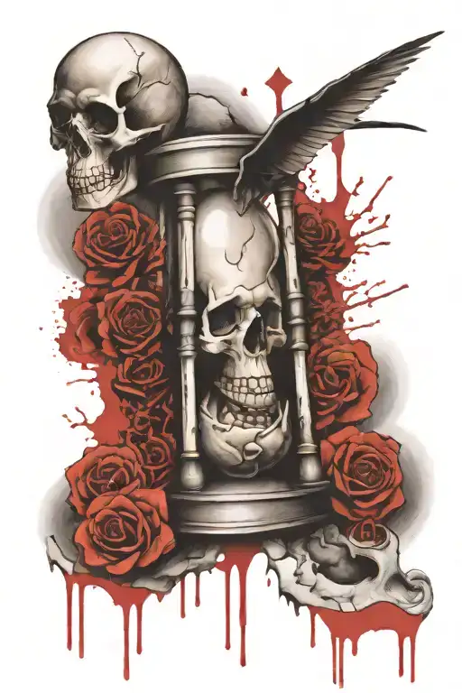 Hourglass Made From Bones With Skull In The Bottom And Text In Time All Find An End