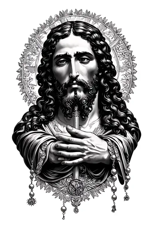 San Judas Tadeo With Some Hands And A Rosary In The