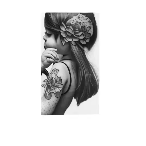 A Little Girl With A Tattoo On Her Arm