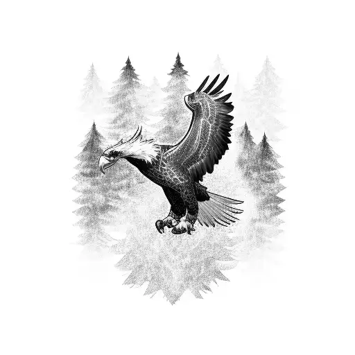 A Majestic Eagle Soaring Through A Forest