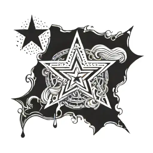 Three-pointed Star Without A Ring With Hieroglyphs On Top Of The Star