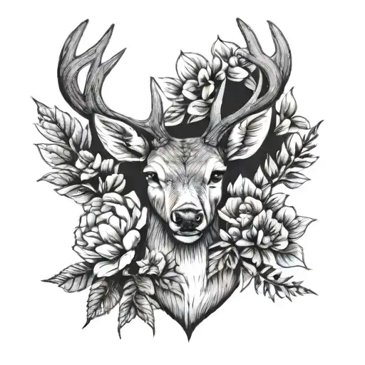 Deer With A Cross And Flowers