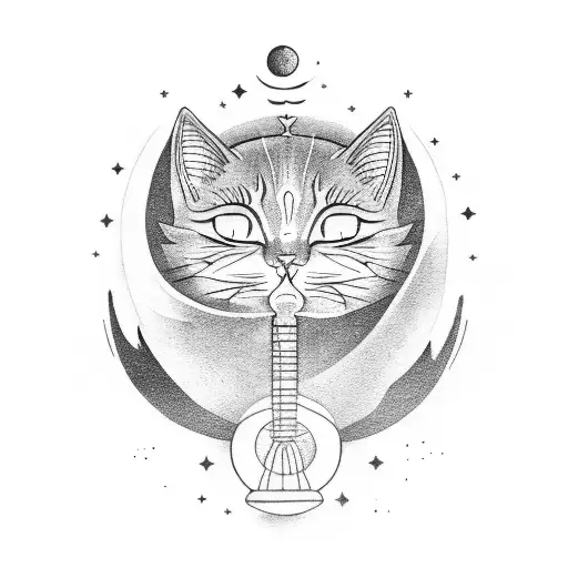 A Celestial Cat Playing A Guitar On A Beach